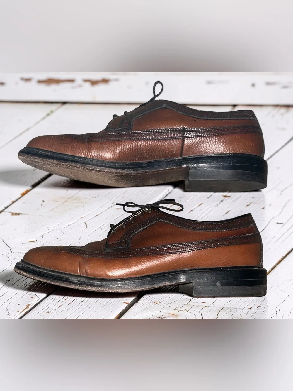 Vintage Roblee Brown Leather Wingtip Lace-Up Oxford Dress Shoes Size 10 D